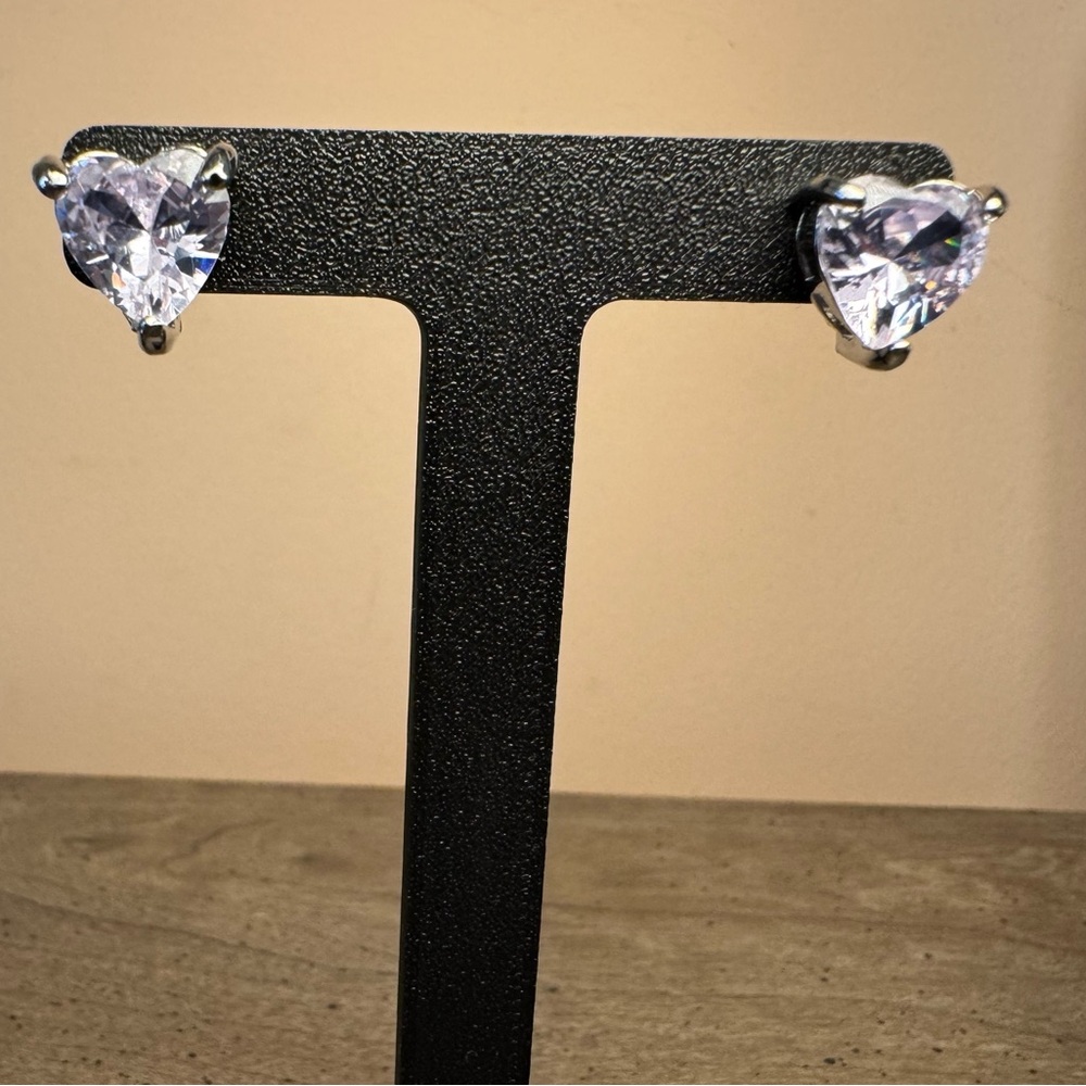 Heart-Shaped Silver Tone Stud Earrings